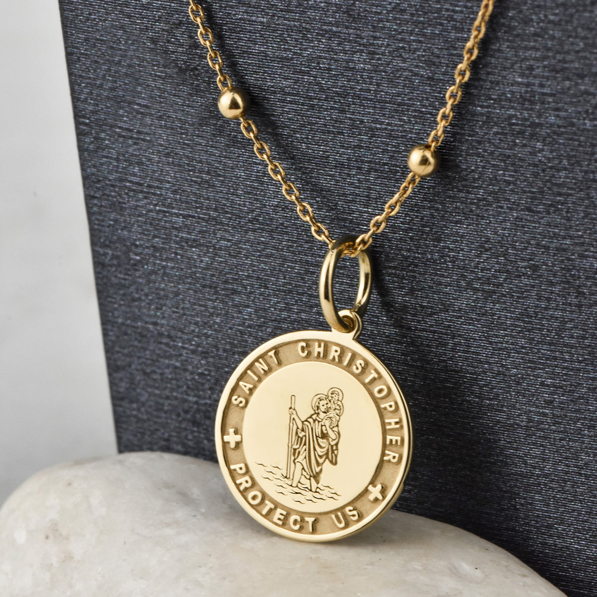 14K Gold Saint Christopher Medal Necklace