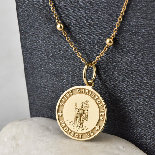 14K Gold Saint Christopher Medal Necklace