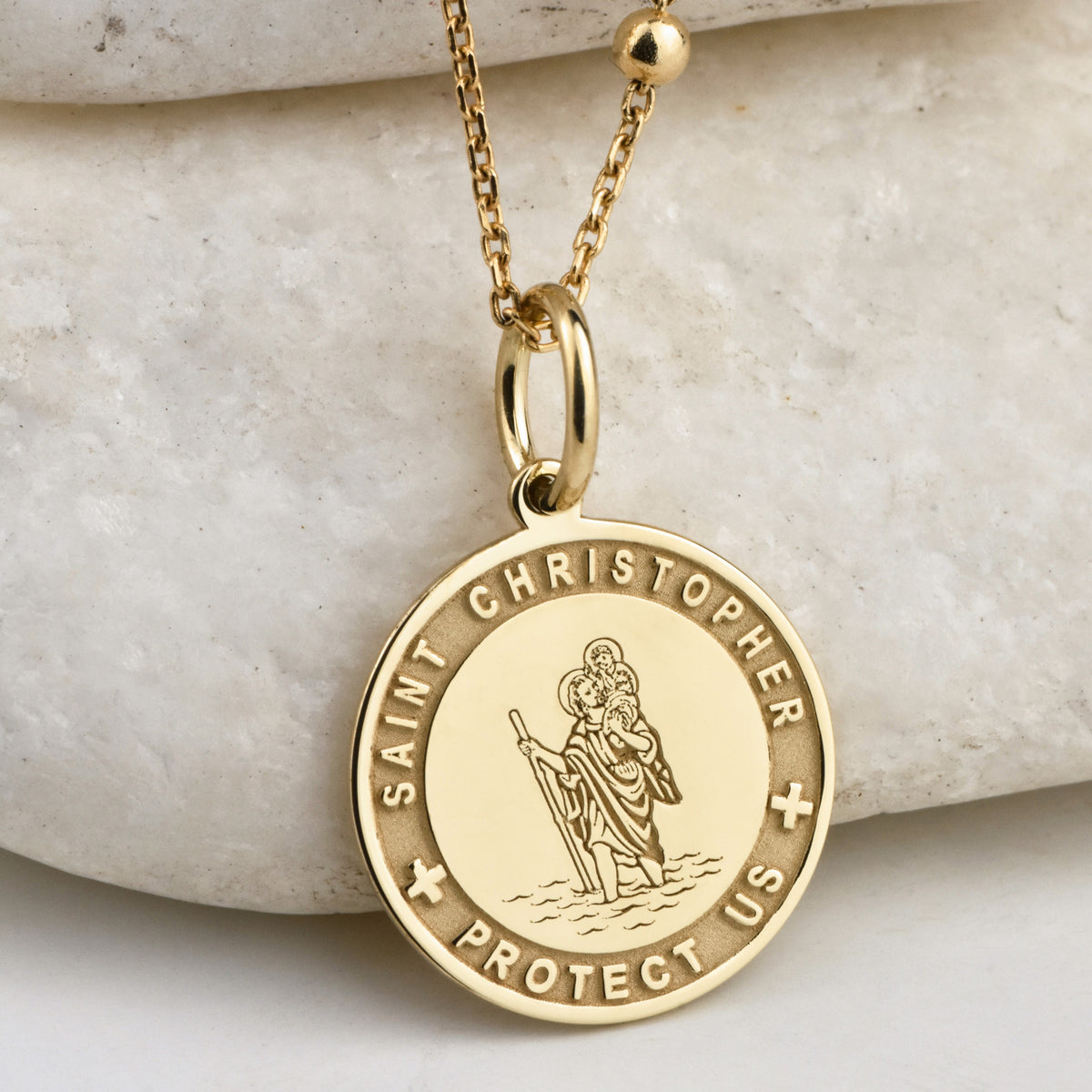 14K Gold Saint Christopher Medal Necklace