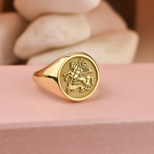 14K Gold Saint George Signet Ring