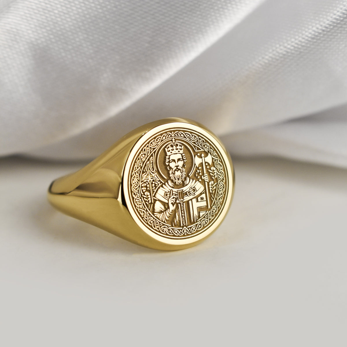 14K Gold Saint Olaf Signet Ring