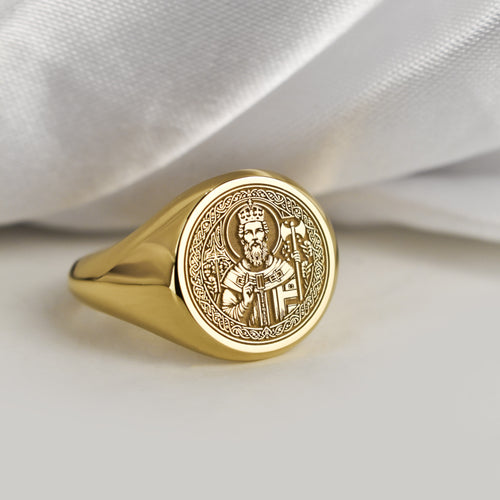 14K Gold Saint Olaf Signet Ring