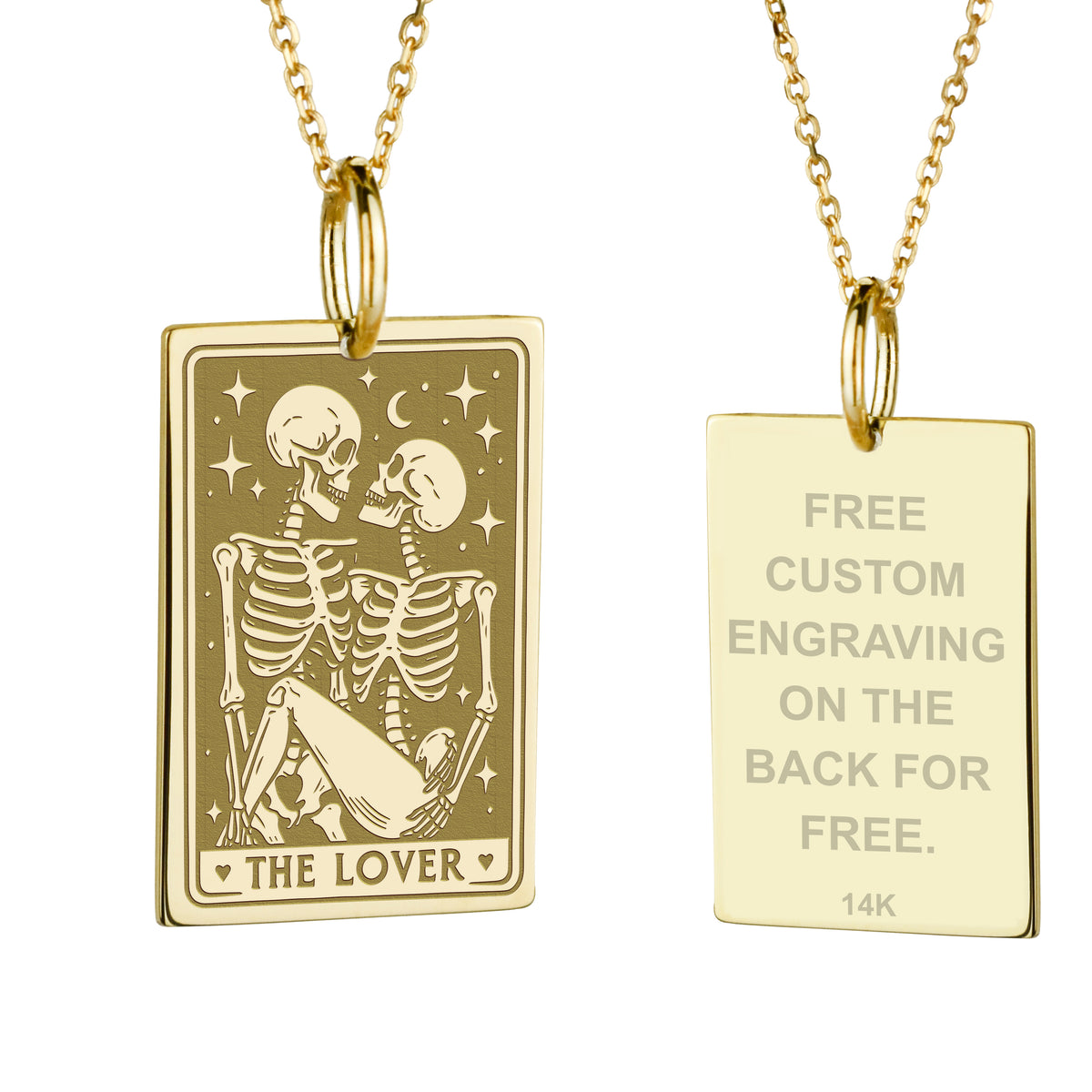 14K Gold Skeleton Lovers Pendant Necklace