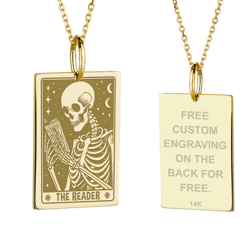 14K Gold Reader Tarot Card Pendant Necklace