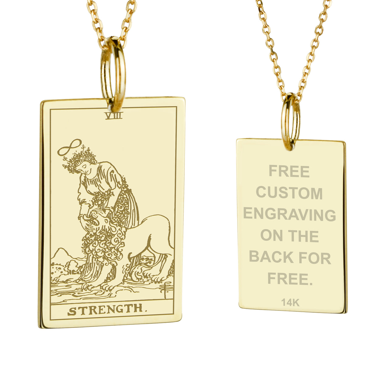 14K Gold Strength Tarot Card Pendant Necklace