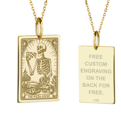 14K Gold Pizza Lover Tarot Card Pendant Necklace