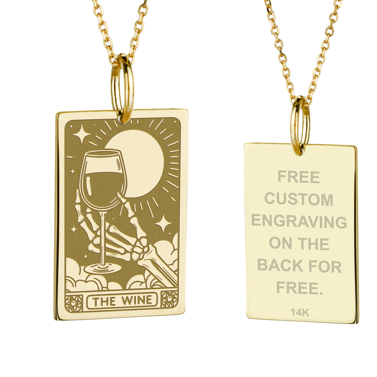 14K Gold Wine Tarot Card Pendant Necklace