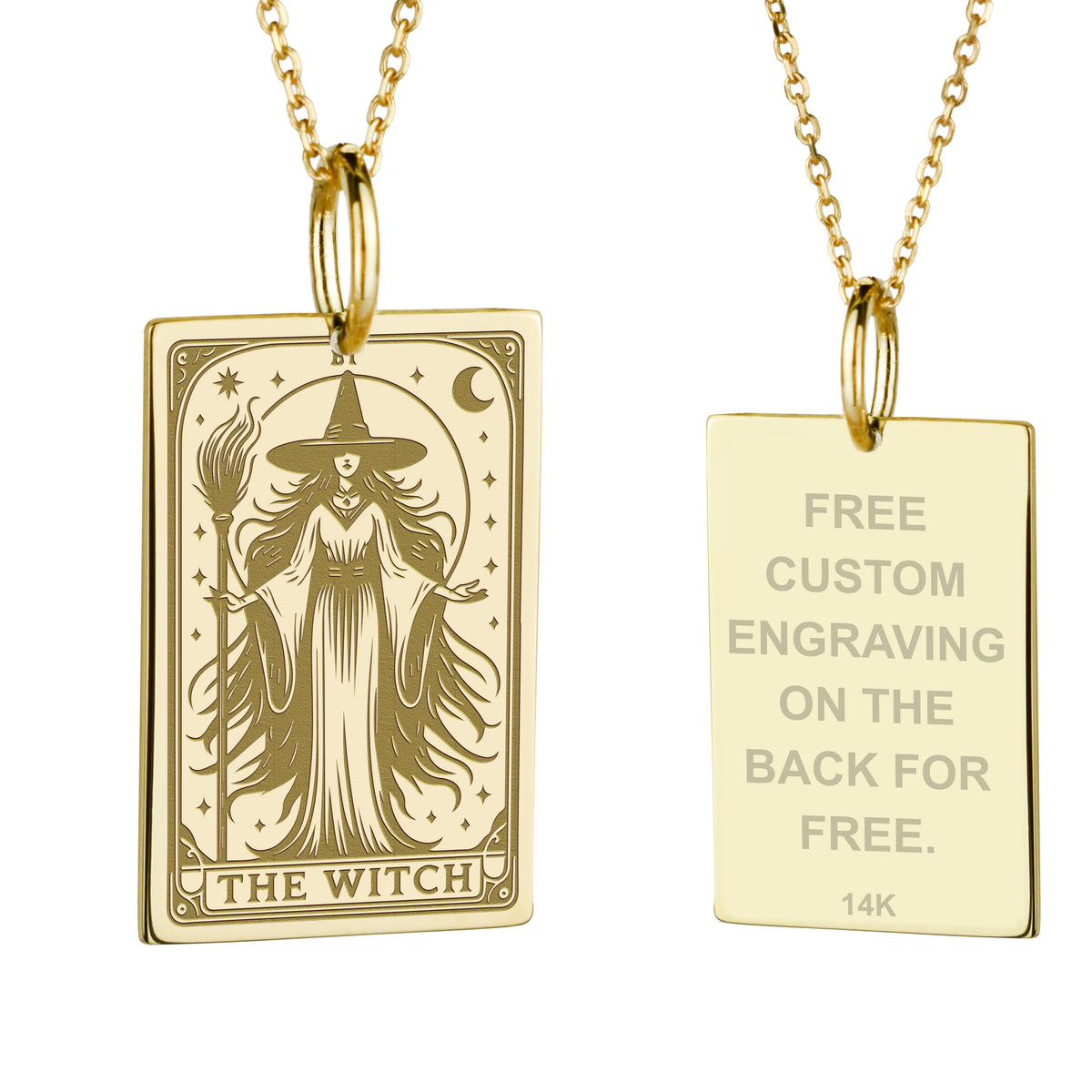 14K Gold Witch Tarot Card Pendant Necklace