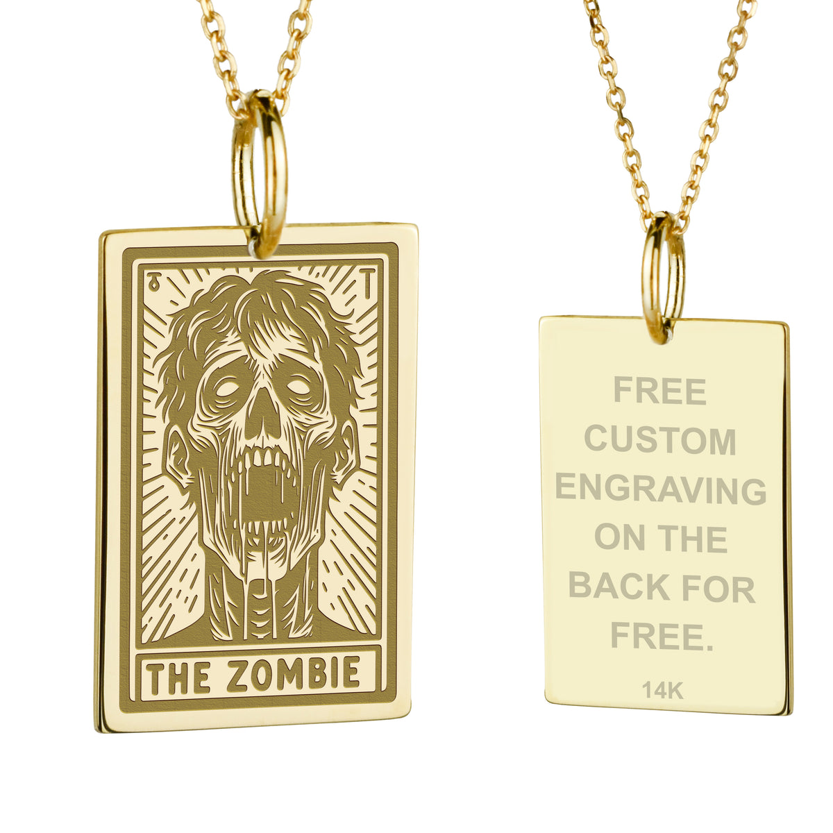 14K Gold Zombie Tarot Card Pendant Necklace