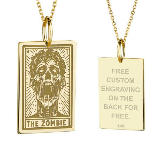 14K Gold Zombie Tarot Card Pendant Necklace