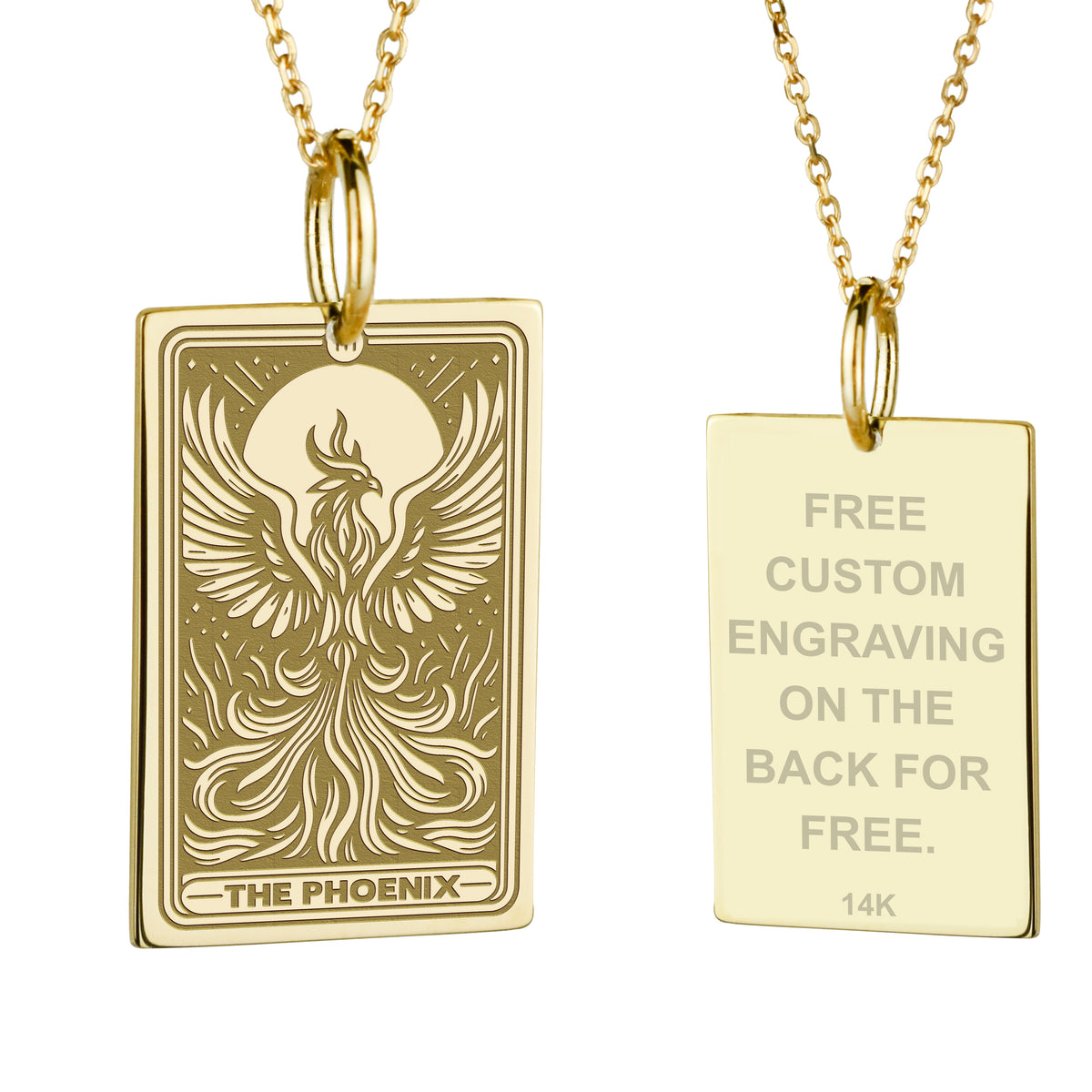 14K Gold Phoenix Tarot Card Pendant Necklace