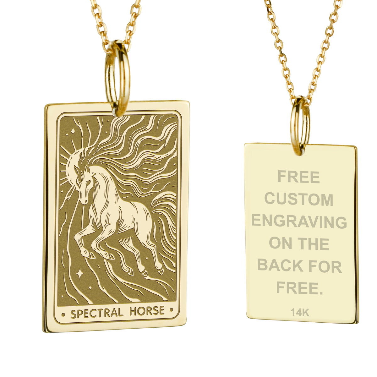 14K Gold Spectral Horse Tarot Card Pendant Necklace