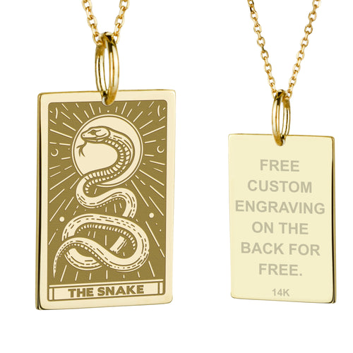 14K Gold Snake Tarot Card Pendant Necklace