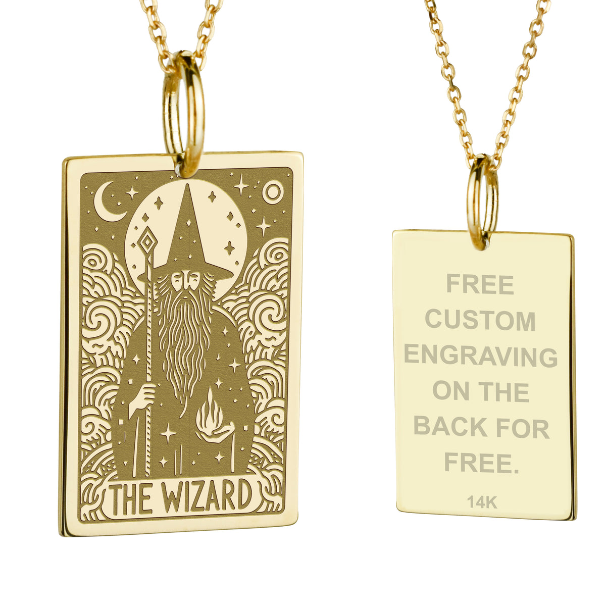 14K Gold Wizard Tarot Card Pendant Necklace