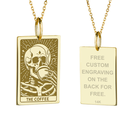 14K Gold Coffee Lover Skull Pendant Necklace