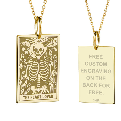 14K Gold Plant Lover Tarot Card Pendant Necklace