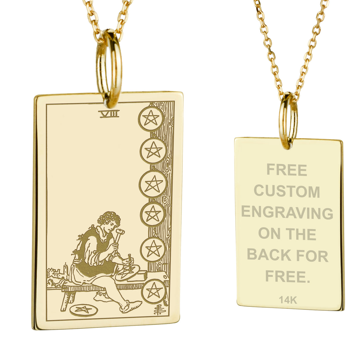 14K Gold Eight of Pentacles Pendant Necklace
