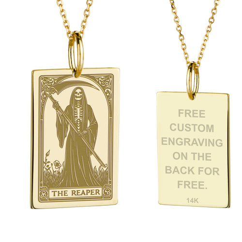 14K Gold Reaper Tarot Card Pendant Necklace