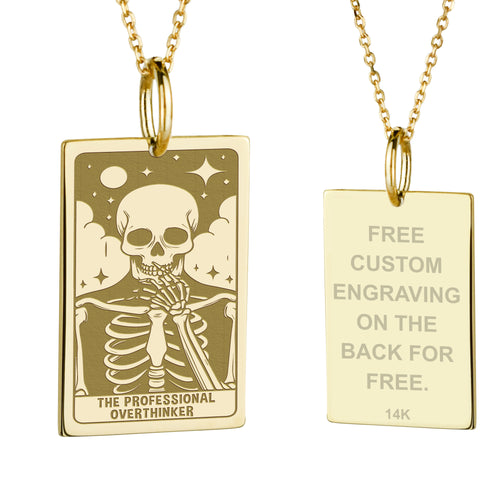 14K Gold Professional Overthinker Tarot Card Pendant Necklace