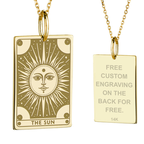 14K Gold Sun Tarot Card Pendant Necklace