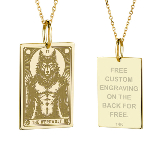 14K Gold Werewolf Tarot Card Pendant Necklace