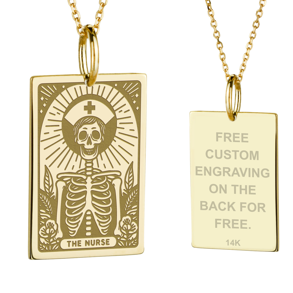 14K Gold Nurse Tarot Card Pendant Necklace