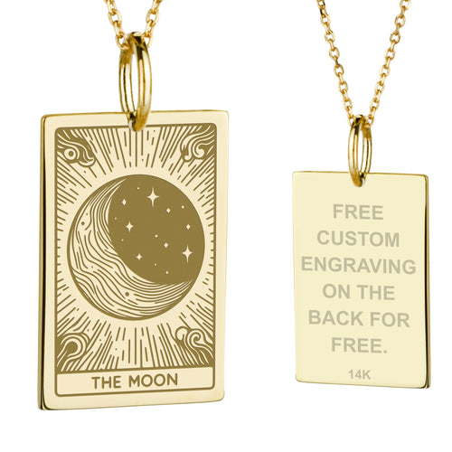 14K Gold Moon Tarot Card Pendant Necklace