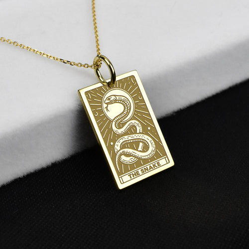 14K Gold Snake Tarot Card Pendant Necklace