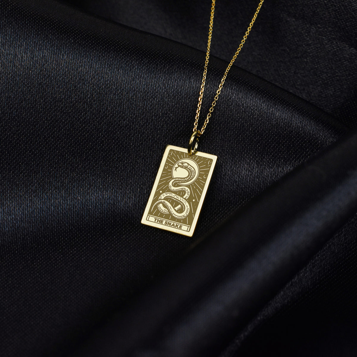 14K Gold Snake Tarot Card Pendant Necklace