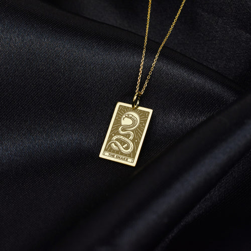 14K Gold Snake Tarot Card Pendant Necklace