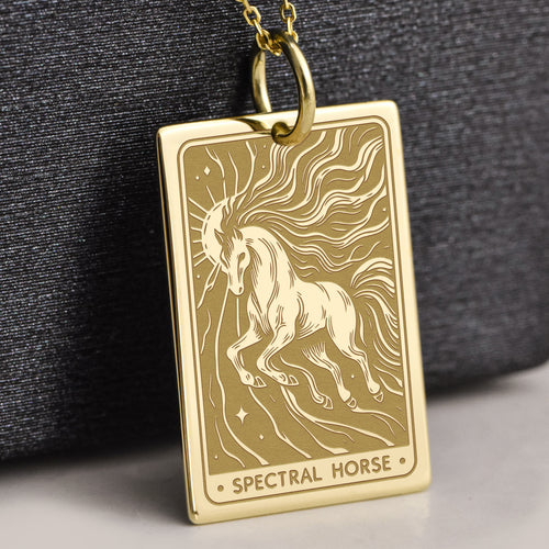 14K Gold Spectral Horse Tarot Card Pendant Necklace