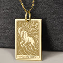 14K Gold Spectral Horse Tarot Card Pendant Necklace