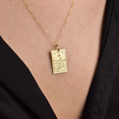 14K Gold Star Tarot Card Pendant Necklace