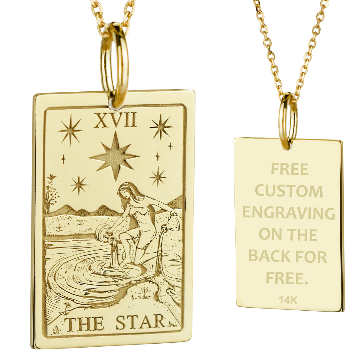 14K Gold Star Tarot Card Pendant Necklace
