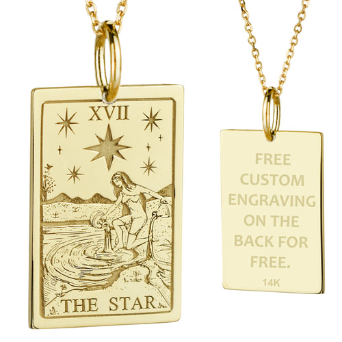 14K Gold Star Tarot Card Pendant Necklace