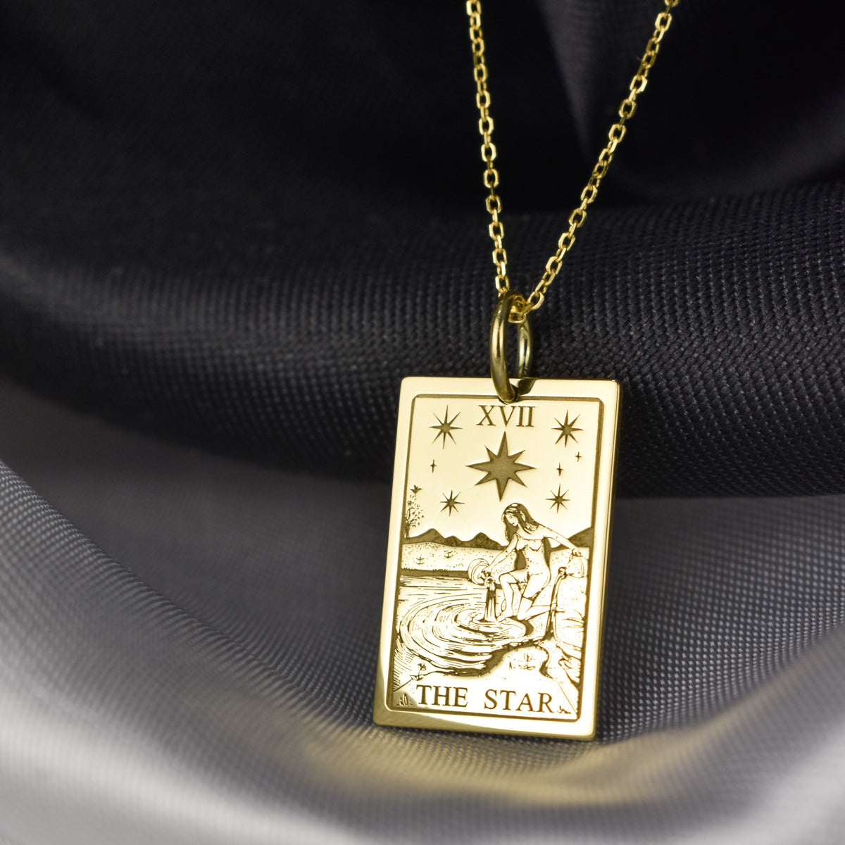 14K Gold Star Tarot Card Pendant Necklace