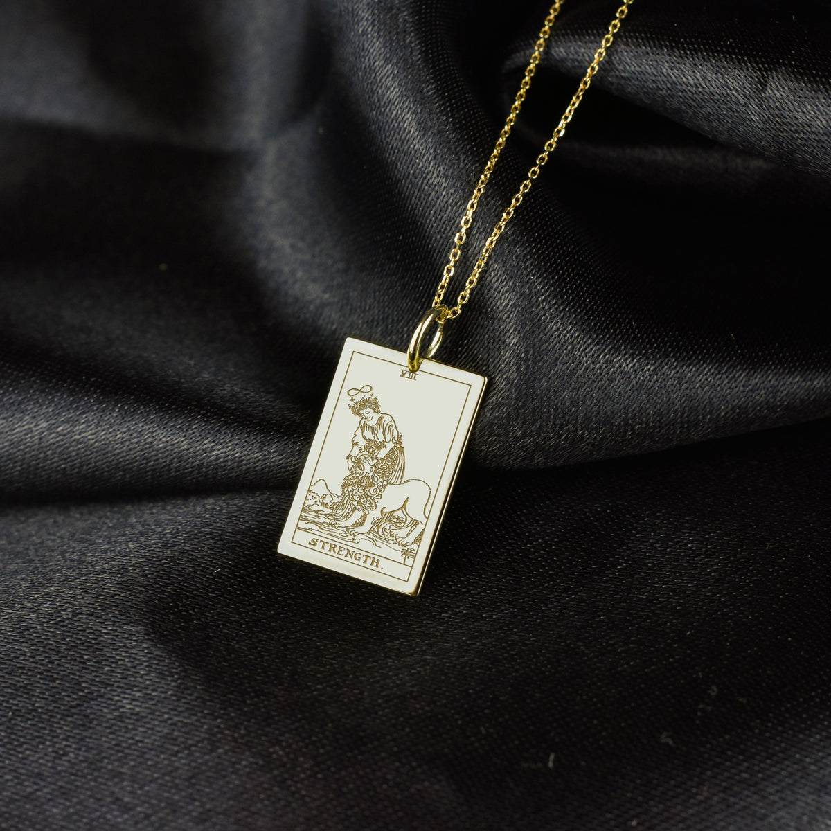 14K Gold Strength Tarot Card Pendant Necklace