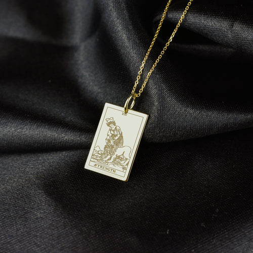 14K Gold Strength Tarot Card Pendant Necklace