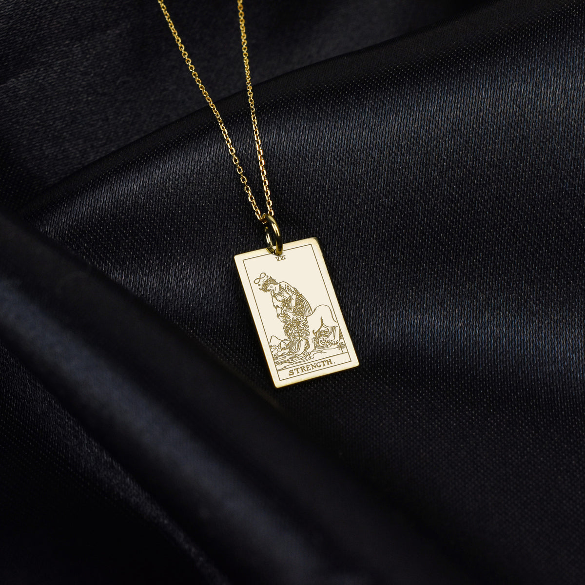 14K Gold Strength Tarot Card Pendant Necklace