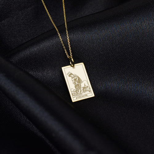 14K Gold Strength Tarot Card Pendant Necklace