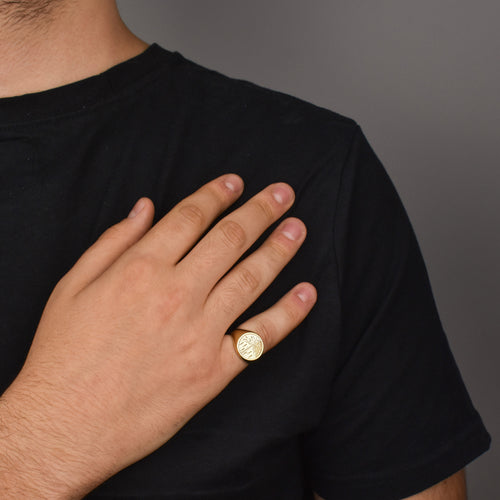 14K Gold Sun and Moon Signet Ring