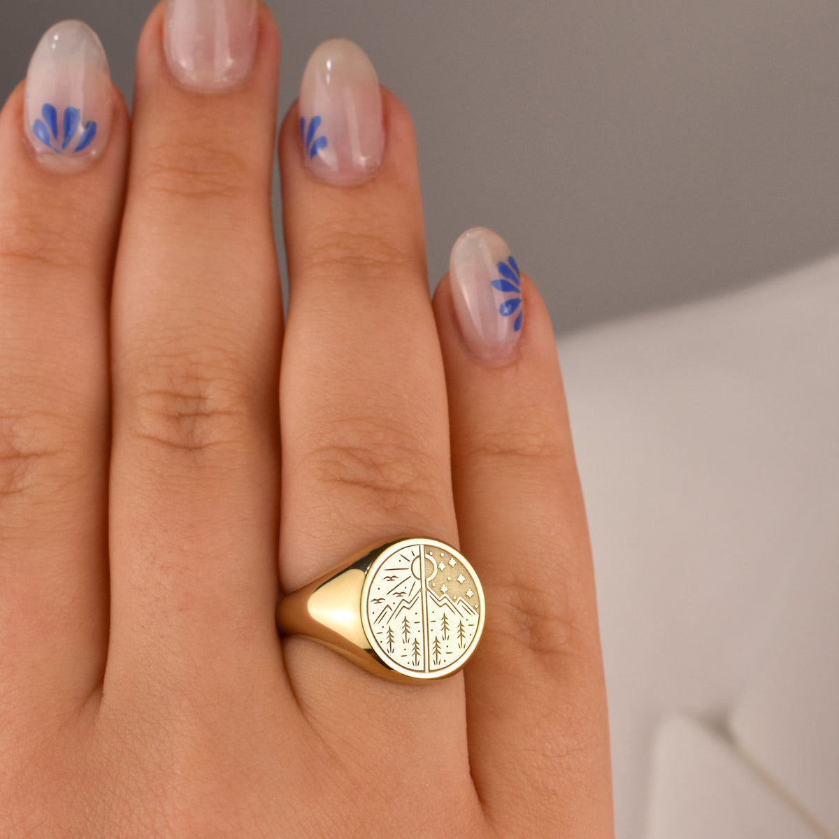 14K Gold Sun and Moon Signet Ring