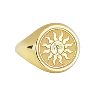 14K Gold Tree of Life Sun Signet Ring