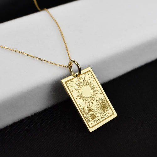 14K Gold Sun Tarot Card Pendant Necklace
