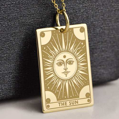 14K Gold Sun Tarot Card Pendant Necklace