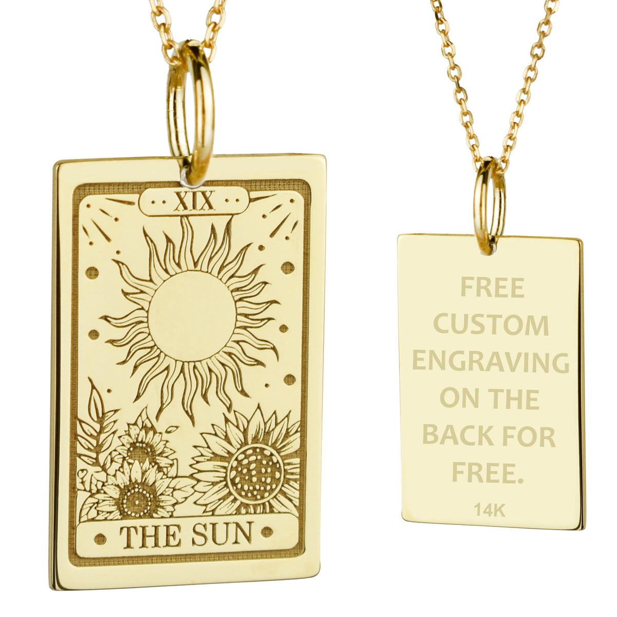 14K Gold Sun Tarot Card Pendant Necklace