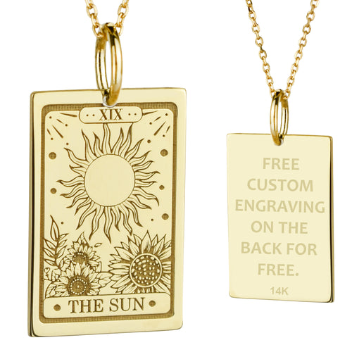 14K Gold Sun Tarot Card Pendant Necklace
