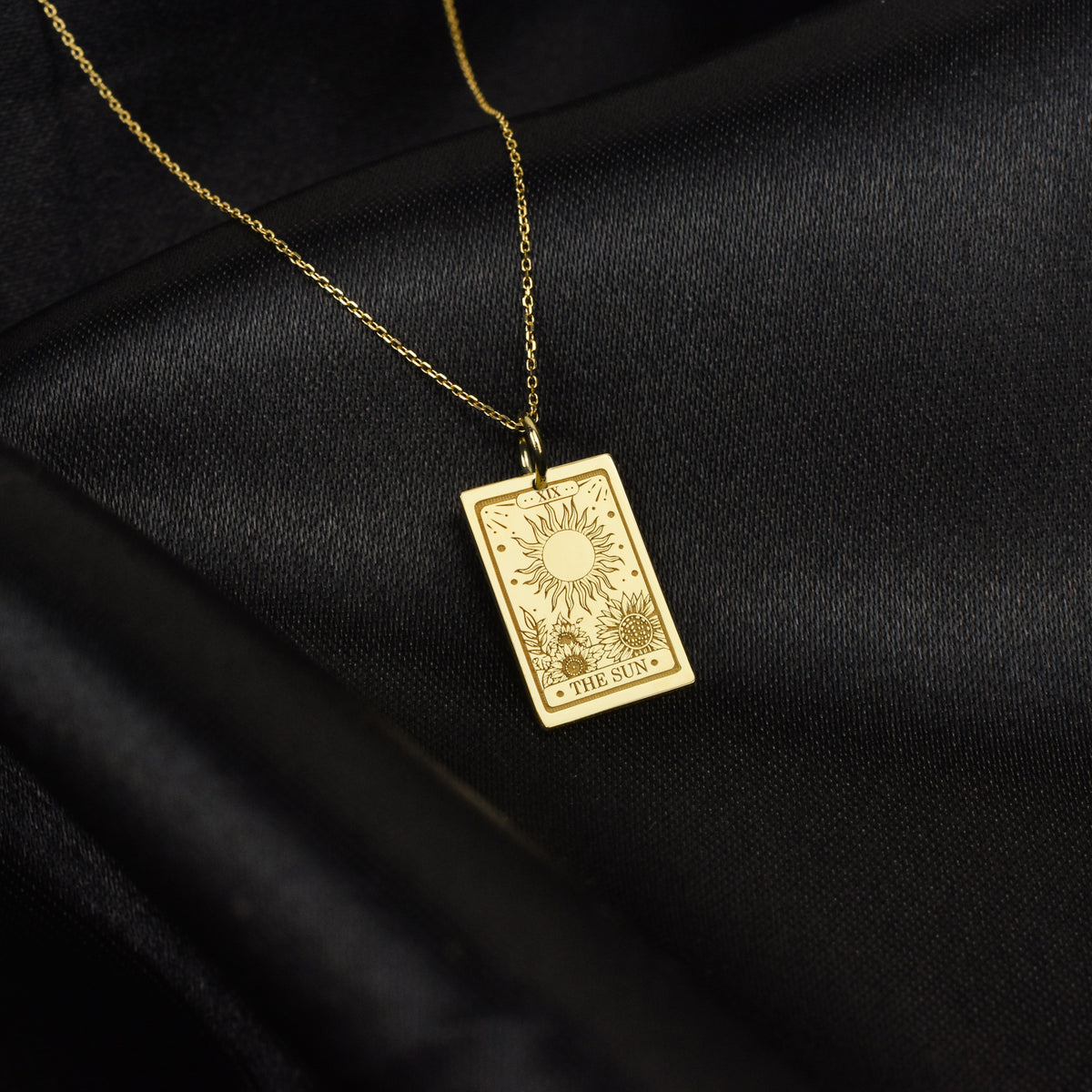 14K Gold Sun Tarot Card Pendant Necklace