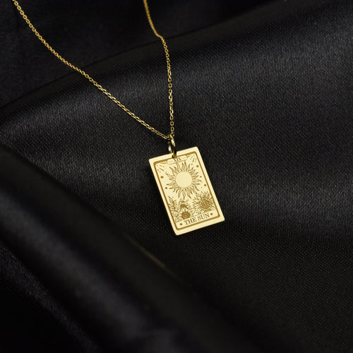 14K Gold Sun Tarot Card Pendant Necklace