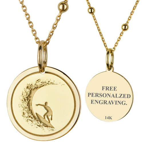 14K Gold Surfer Wave Pendant Necklace